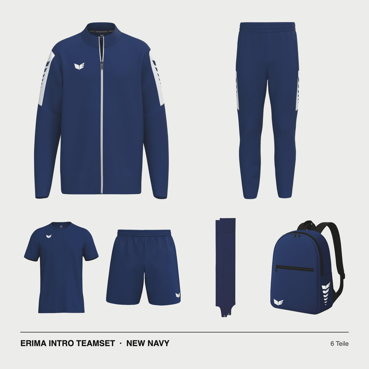 ERIMA INTRO Teamset New Navy – Jacke, Hose, T-Shirt, Short, Stutzen, Rucksack